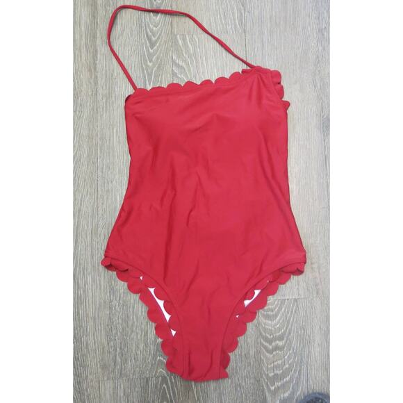 BEACHSISSI *NWOT* One Piece Swimsuit Bathing Size M Lace Up Ruffle Wine Red - Picture 3 of 14